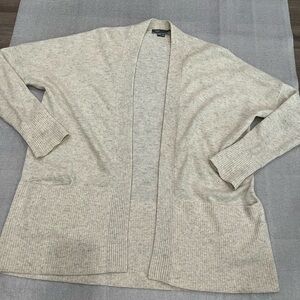 [S]Vince Women's Cream Open Front Cardigan Ribbed Trim Shawl Neck 100 Cashmere